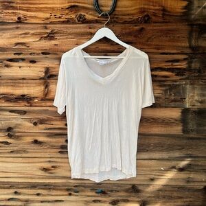 WINTERSILKS | 100% Pure Silk Elegant Cream V-Neck Women's Top L